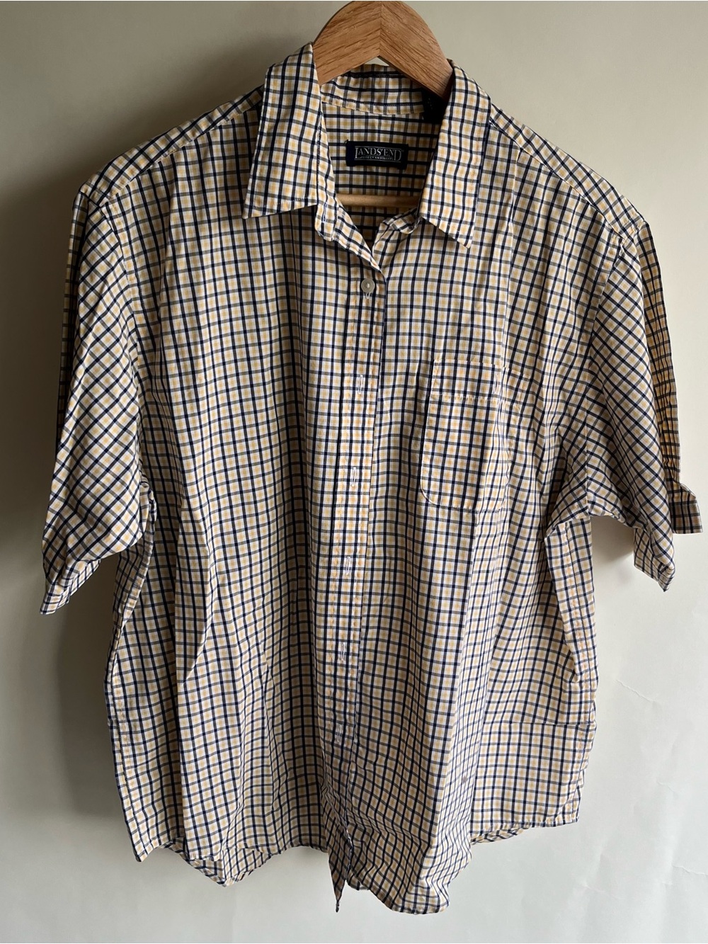Lands’ End Plaid Button Up Shirt Sz XL 18-20 Women’s Yellow White